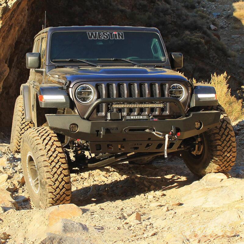 Westin 18-19 Jeep Wrangler JL WJ2 Full Width Front Bumper w/Bull Bar Textured Black - Image 10