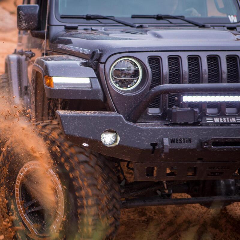Westin 18-19 Jeep Wrangler JL WJ2 Full Width Front Bumper w/Bull Bar Textured Black - Image 3
