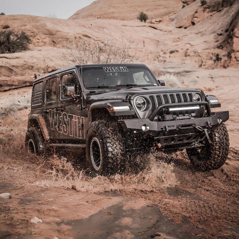 Westin 18-19 Jeep Wrangler JL WJ2 Full Width Front Bumper w/Bull Bar Textured Black - Image 6