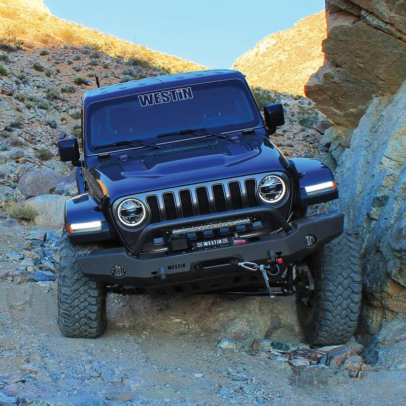 Westin 18-19 Jeep Wrangler JL WJ2 Full Width Front Bumper w/Bull Bar Textured Black - Image 7