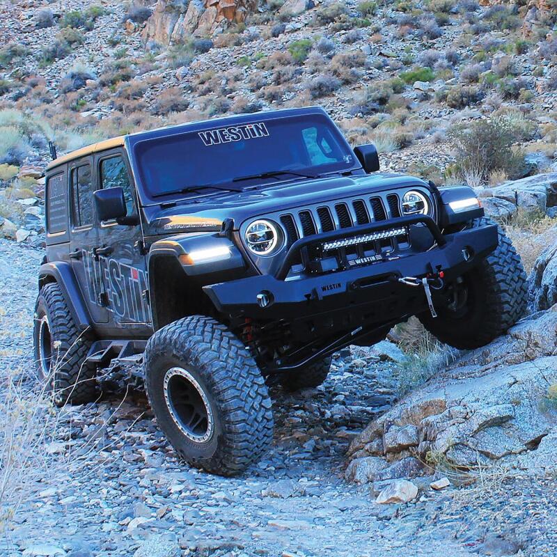 Westin 18-19 Jeep Wrangler JL WJ2 Full Width Front Bumper w/Bull Bar Textured Black - Image 8
